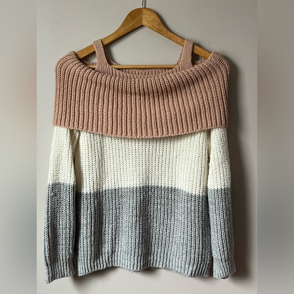 Women’s Knitted Off-Shoulder Colour-block Cozy Sweater